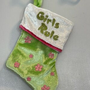 Y2K Dan Dee Girls Rule Green Floral Christmas Stocking 6in